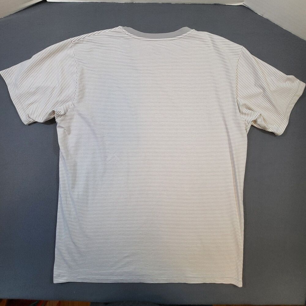 Uniqlo AIRism Cotton Blend Shirt Mens Large Gray White Striped Ringer Crew Neck - Picture 6 of 8